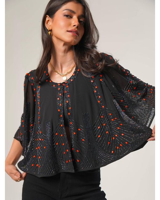 Rose & Nancy Blue Anna Hand Beaded Cape Top