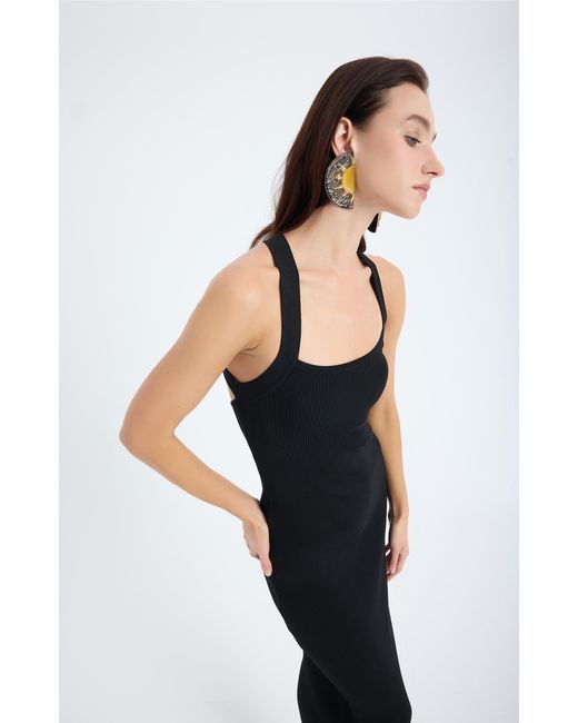 Monlicia Black Azura Knit Crisscross Back Bodycon Midi Dress