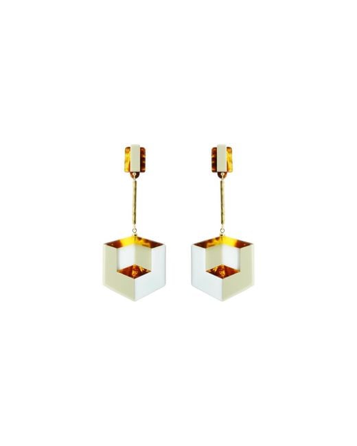 Gissa Bicalho Metallic Neutrals Handmade Acrylic Earring Double Cube Caramel Granite