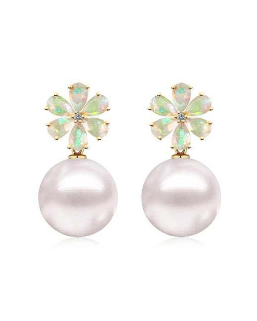 Kai Fine Jewelry Metallic Solid Natural Opal, Diamond & Freshwater Pearl Convertible Flora Drop Earrings