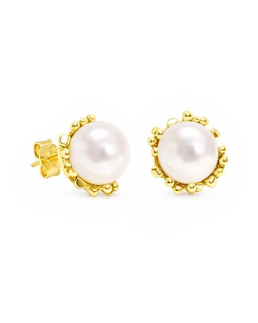 Unaloe Metallic Plated Earrings With Natural Pearl – Elegant Jewelry For