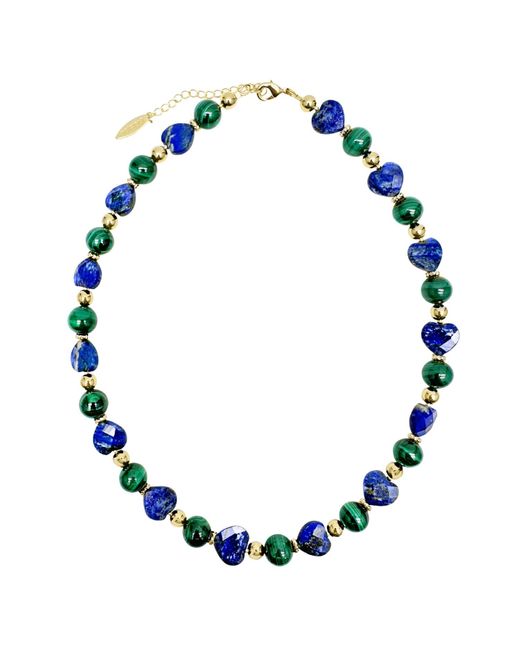 Farra Blue Heart-shaped Lapis With Round Malachite Statement Necklace