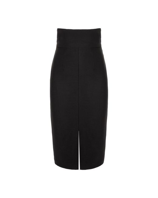 AVENUE No.29 Black Wool Midi Skirt With Front Slit