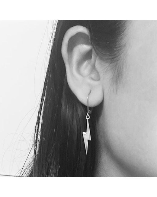 Edge Only Metallic Pointed Lightning Bolt Drop Earrings Sterling