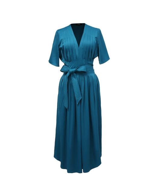 Smart and Joy Blue Multi Pleats Satin Gown