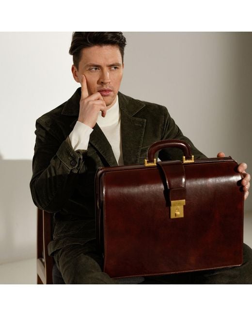 Time Resistance Brown Large Leather Briefcase for men