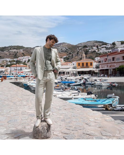 Haris Cotton Gray Linen Pants Marine for men