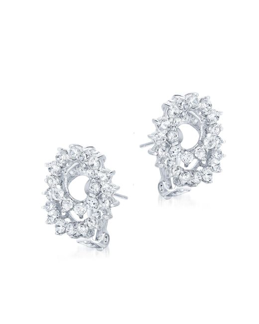 Genevive Jewelry Blue Sterling Silver Rhodium Plated Cubic Zirconia Flower Stud Earrings
