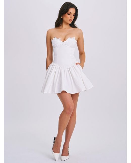 Miss Circle New York White Sacha Lace Drop Waist Corset Puffy Mini Dress