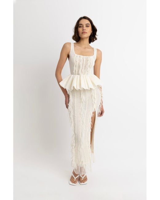 Amy Lynn White Neutrals Calla Ivory Maxi Ruffle Skirt