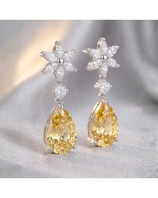 Latelita London Metallic Sunflower Topaz Drop Earrings