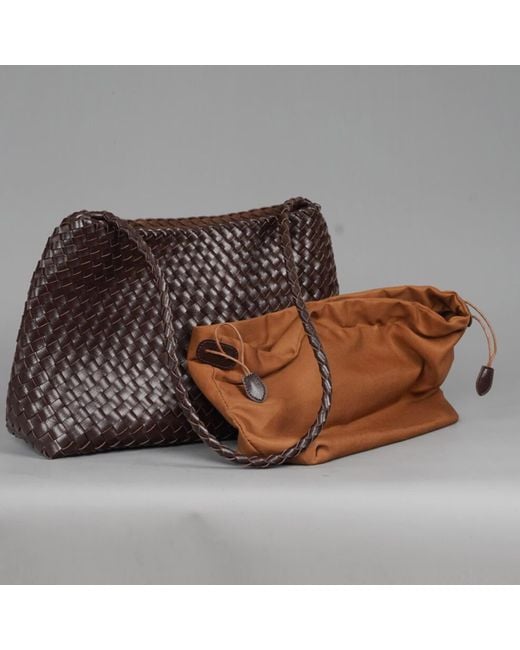 Rimini Brown Hand Weaving Vegan Leather Shoulder Bag 'Suzy'