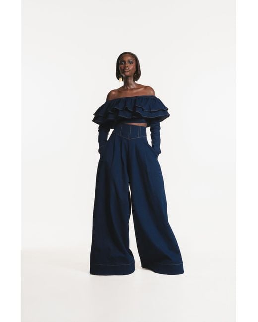 Ofuure Blue Kiara Denim Wide Leg Pants