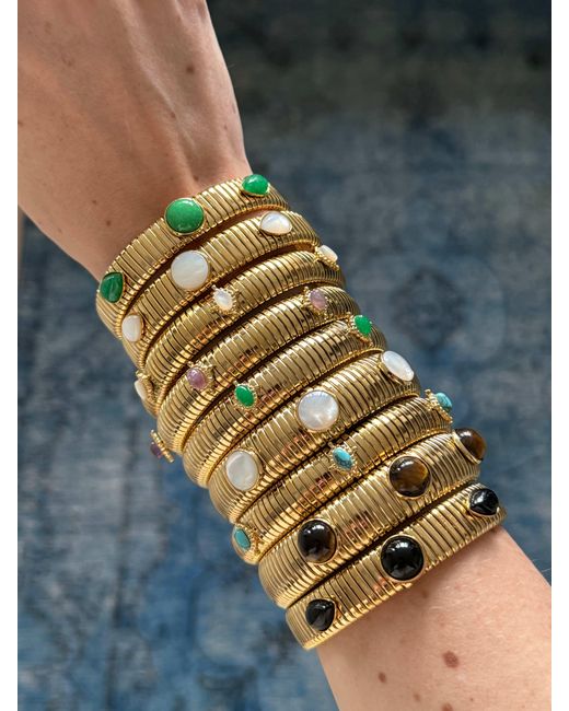 Laura Gray Metallic Round & Pear Shaped Onyx Omega Bracelet