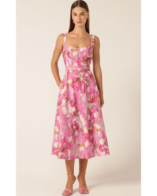 SACHA DRAKE Pink Tulip Rose Midi Dress