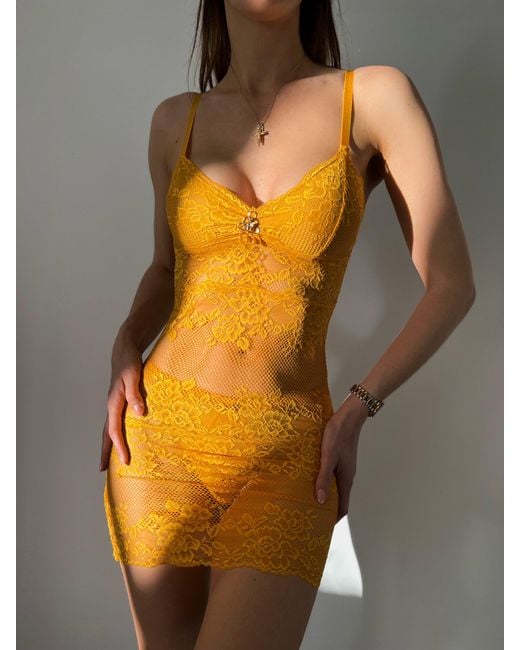 Empress Mimi Orange Queen Bee Lace Negligee Slip Dress