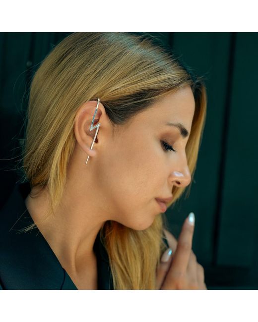 Spero London Metallic True Lightning Gemstones Sterling Bolt Ear Crawler