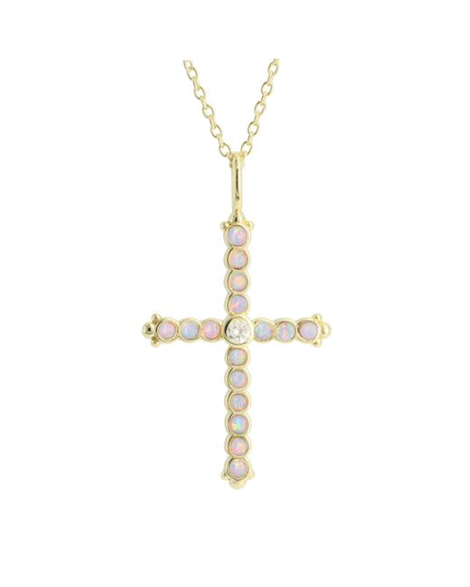 KAMARIA Metallic Opal Bezel Cross Necklace