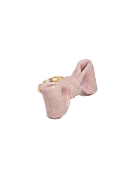 H2 Studio Pink Bowtie Maniac Large Ceramic Bowtie Plated Brass Ring Rose Rock