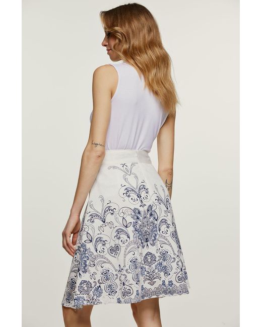 Conquista Blue Neutrals Paisley Style Cloche Skirt