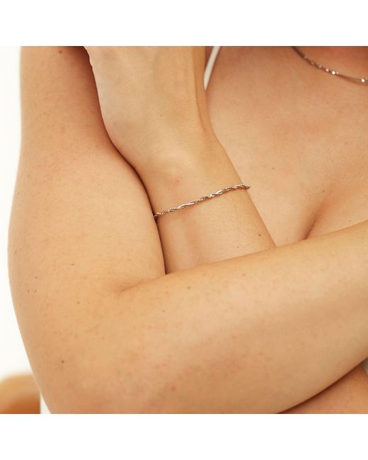 Spero London White Bead Chain Twisted & Large Rectangular Chain Sterling Bracelet Set