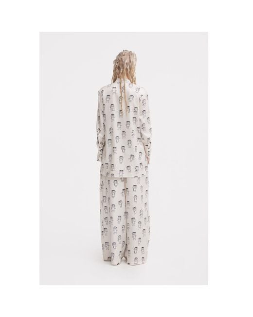 Julia Allert Gray Neutrals Art Print Wide-Leg Palazzo Trousers – Ivory