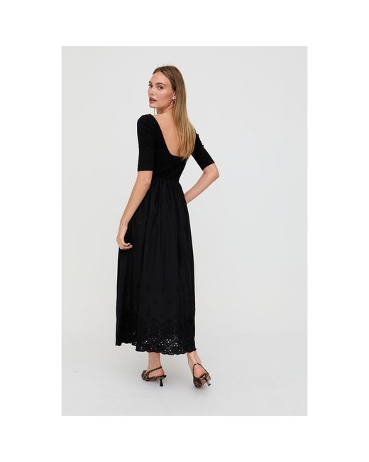 Lily and Lionel Black Sydney Short Sleeve Jersey Bodice Embroidered Midi Dress