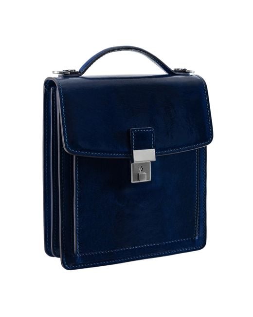 Time Resistance Blue Small Leather Briefcase for men