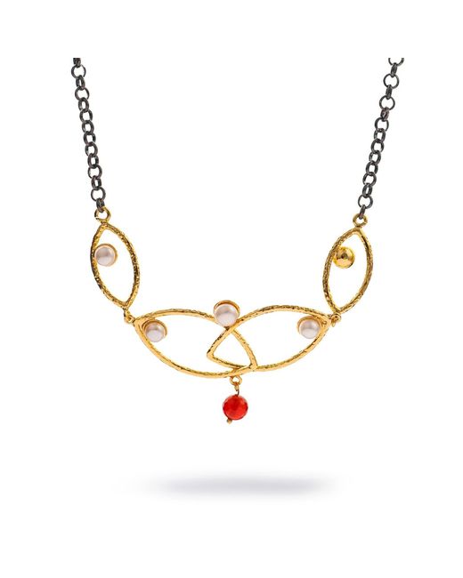 Ebru Jewelry Metallic Goddess Balance Pearl & Ruby Necklace