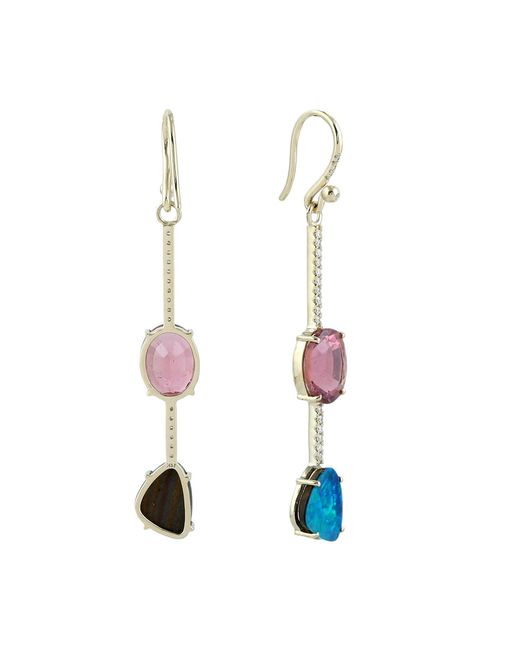 Artisan Blue Tourmaline, Opal & Diamond Drop Earrings