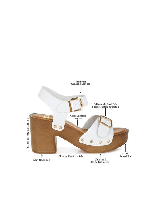 Rag & Co White Ompasa Genuine Leather Clog Sandals