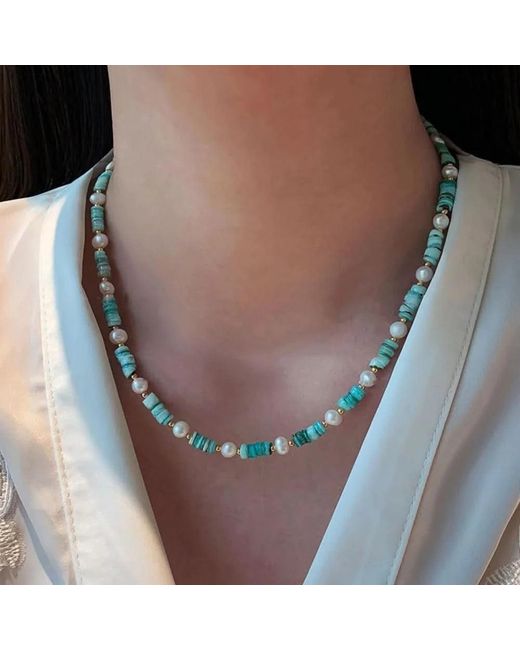 Angel Barocco Blue Freshwater Pearl Shell Beaded Choker Necklace