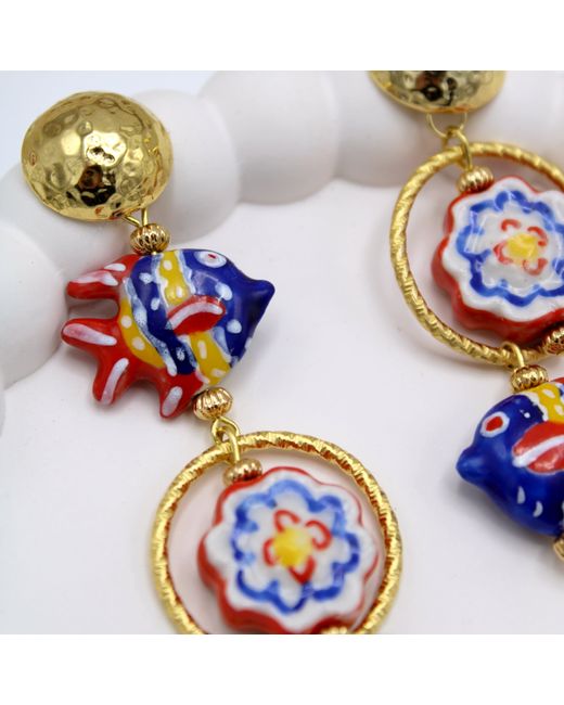 Midnight Foxes Studio Red, Blue & Yellow Fish Earrings