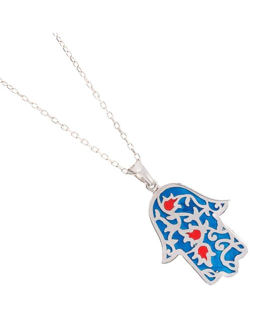 Ebru Jewelry Blue Sterling & Enamel Hamsa Hand Necklace