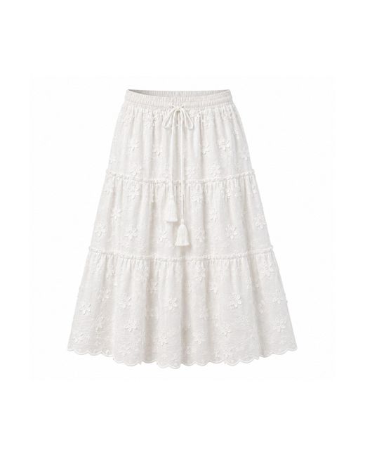 IZABELA MANDOIU White Embroidered Tiered Maxi Skirt