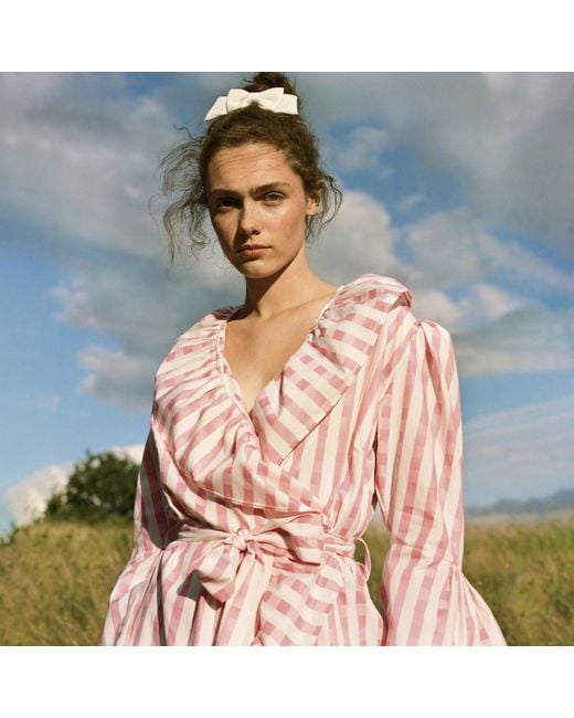 Lisa The Label Pink La La Lady Long House Coat With Ruffle Detail