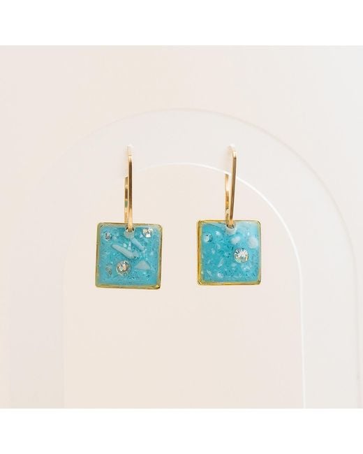 Kate Koel Blue Ocean Square Dangle Earrings