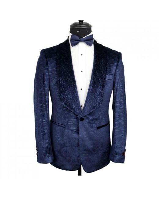 DAVID WEJ Blue Semi Plain Velvet Shawl Lapel Blazer – Royal for men