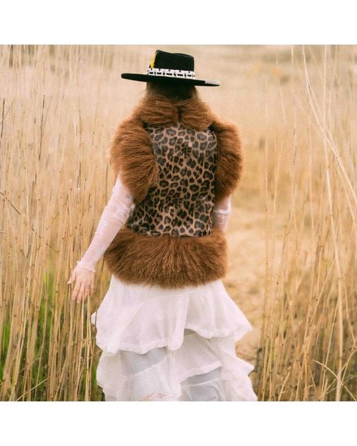 Shaded the Label Brown Neutrals Prowl Leopard Print Leather & Caramel Mongolian Fur Gilet