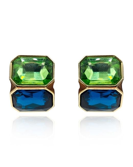 Michael Nash Jewelry Green Clara Peridot And Sapphire Double Stone Clip Earrings