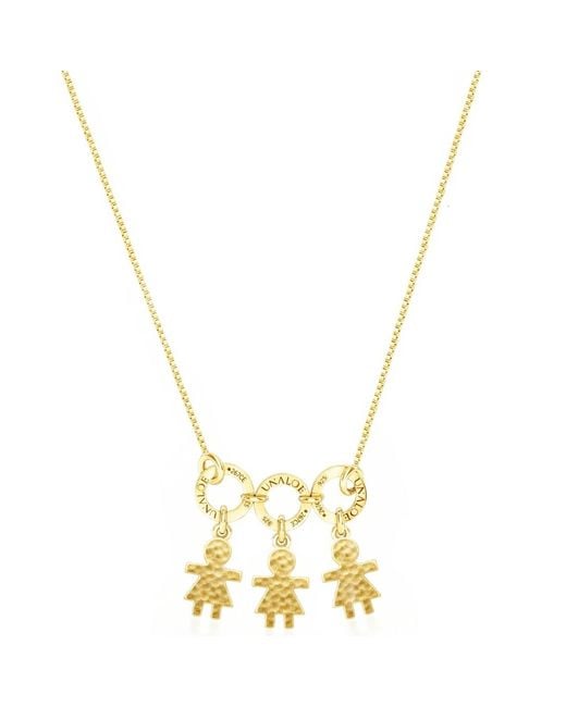 Unaloe Metallic Vermeil Necklace With Three Child Silhouette Charms – Hammered Personalised Family Keepsake Pendant Jewellery For
