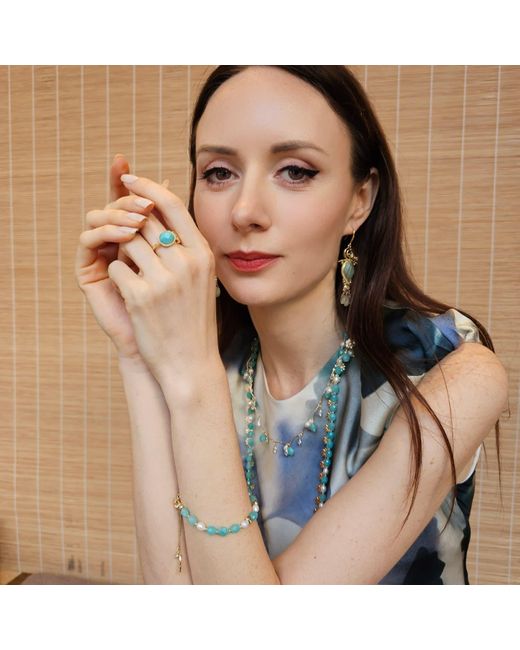 Farra Blue Amazonite With Zircon Open Ring