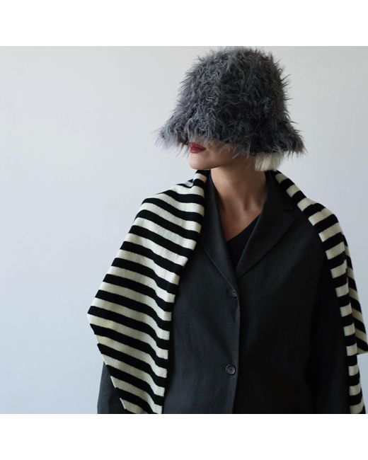 London Atelier Byproduct Black Striped Wool Large Triangle Knitted Scarf