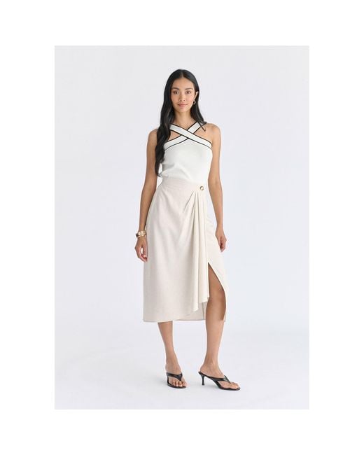 Paisie White Contrast Detail Crisscross Halterneck Knit Top