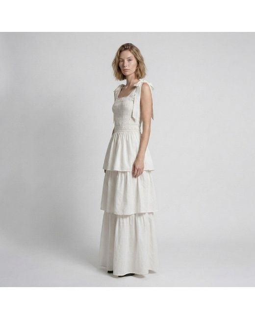 Modenaire White Smocked Midi Dress Tiered Form