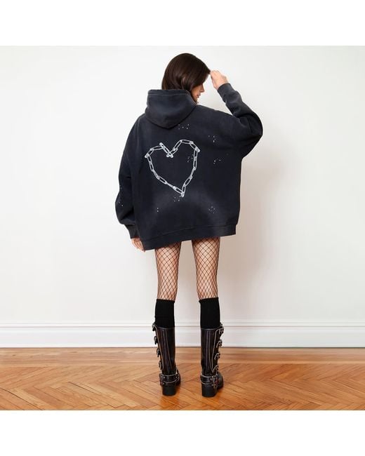 X Ilona Blue Black Love Riot Custom Distressed Frayed Cotton Hoodie