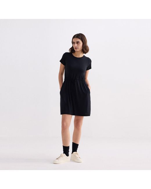 REISTOR Black Drawstring Short T-Shirt Dress