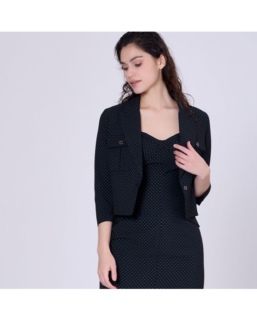 Smart and Joy Black Safari Pockets Crop Jacket With Dots Print