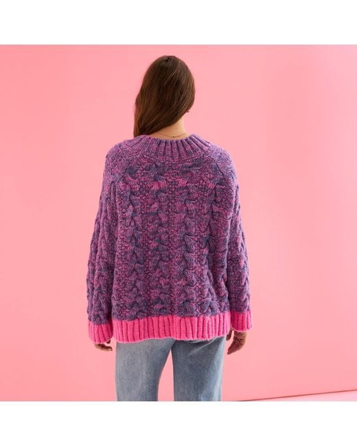 Cara & The Sky Purple Jennie Cable High Neck Balloon Sleeve Jumper