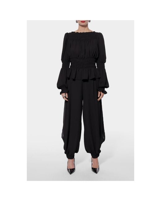 AGGI by HALEWSKI Black Molly Sheer Puff Sleeve Top